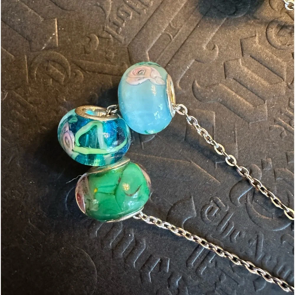 ARTISAN Floral Lamp Work Glass Bead Stainless Steel Choice of Necklace 22” long - Picture 1 of 7